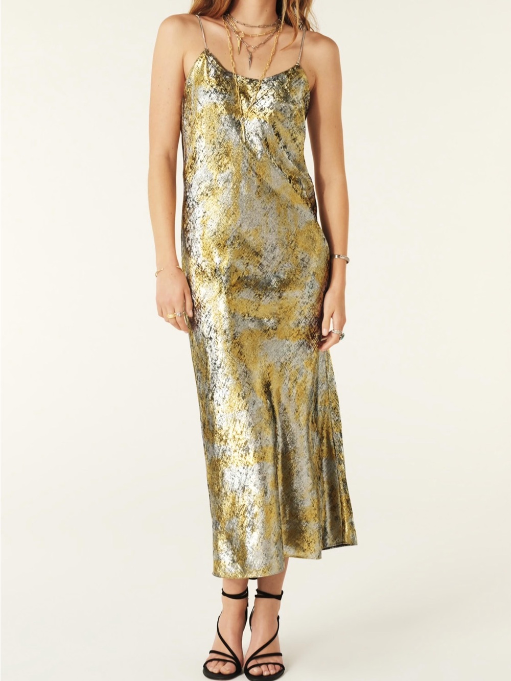 ba&sh Flavia dress in silver/gold metallic